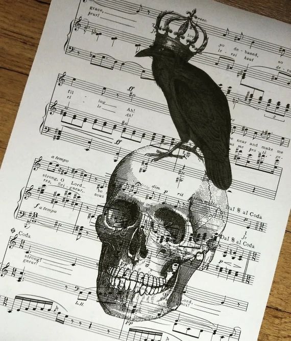 NEW Creepy Halloween Skull and Crow/raven on Vintage Sheet - Etsy | Etsy (US)