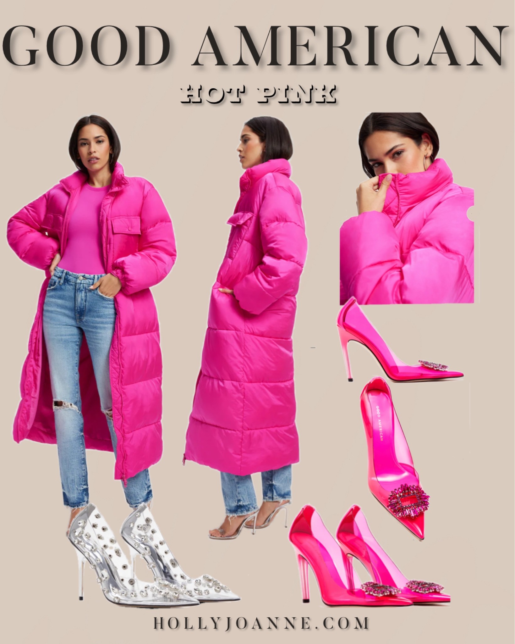Good American Hot Pink Style, Coat/Jacket/Parka, Holiday Heels, Holiday Outfit, Cold Weather Puffer, #HollyJoAnneW

#LTKHoliday #LTKSeasonal #LTKCyberweek