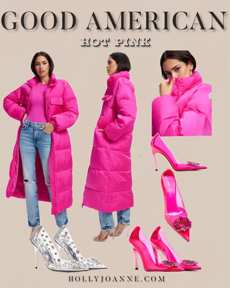 Good American Hot Pink Style, Coat/Jacket/Parka, Holiday Heels, Holiday Outfit, Cold Weather Puffer, #HollyJoAnneW

#LTKHoliday #LTKSeasonal #LTKCyberweek