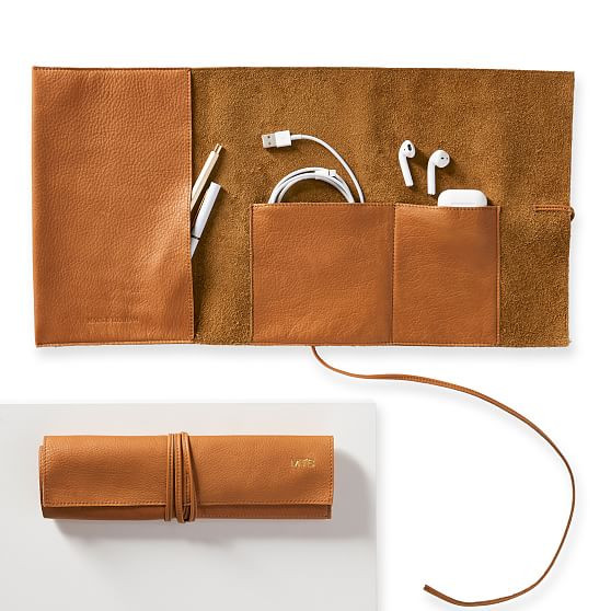 Double Leather Charger Roll Up, Camel | Mark and Graham