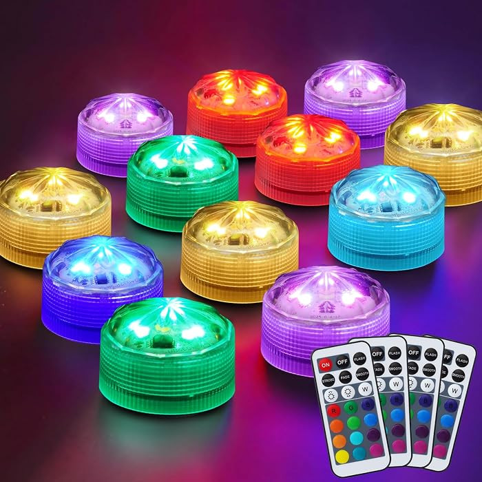 Homemory 20pcs Mini RGB Submersible LED Lights with 4Pack Remote, Multicolor Waterproof Small Tealight Candles Battery Operated Underwater Color Changing EFX Light for Vase, Halloween Lantern Decor | Amazon (US)