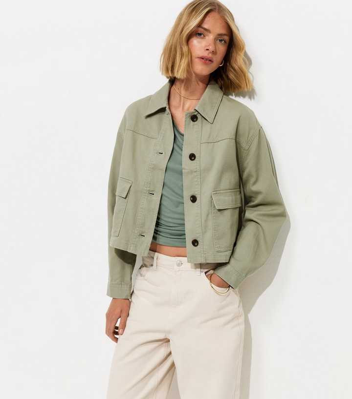 Light Khaki Flap Pocket Cotton Shacket | New Look | New Look (UK)