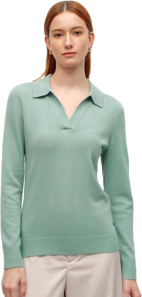 KVSS 100% Pure Cashmere Sweaters Polo V Neck for Women Johnny Collar Polo Sweater | Luxury Cashme... | Amazon (US)
