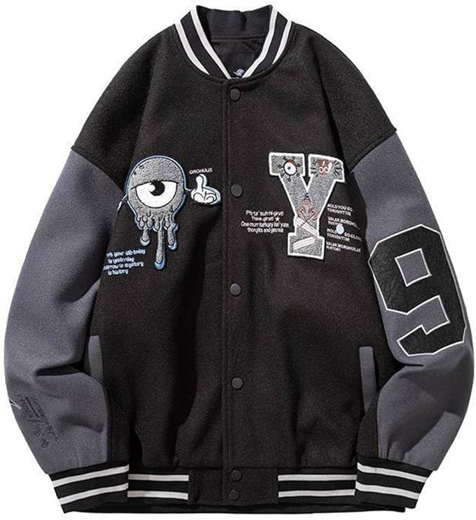 Varsity Jacket For Women Y2K Plus Size Unisex Bomber Baseball Uniform Printed Streetwear Hip Hop ... | Amazon (US)