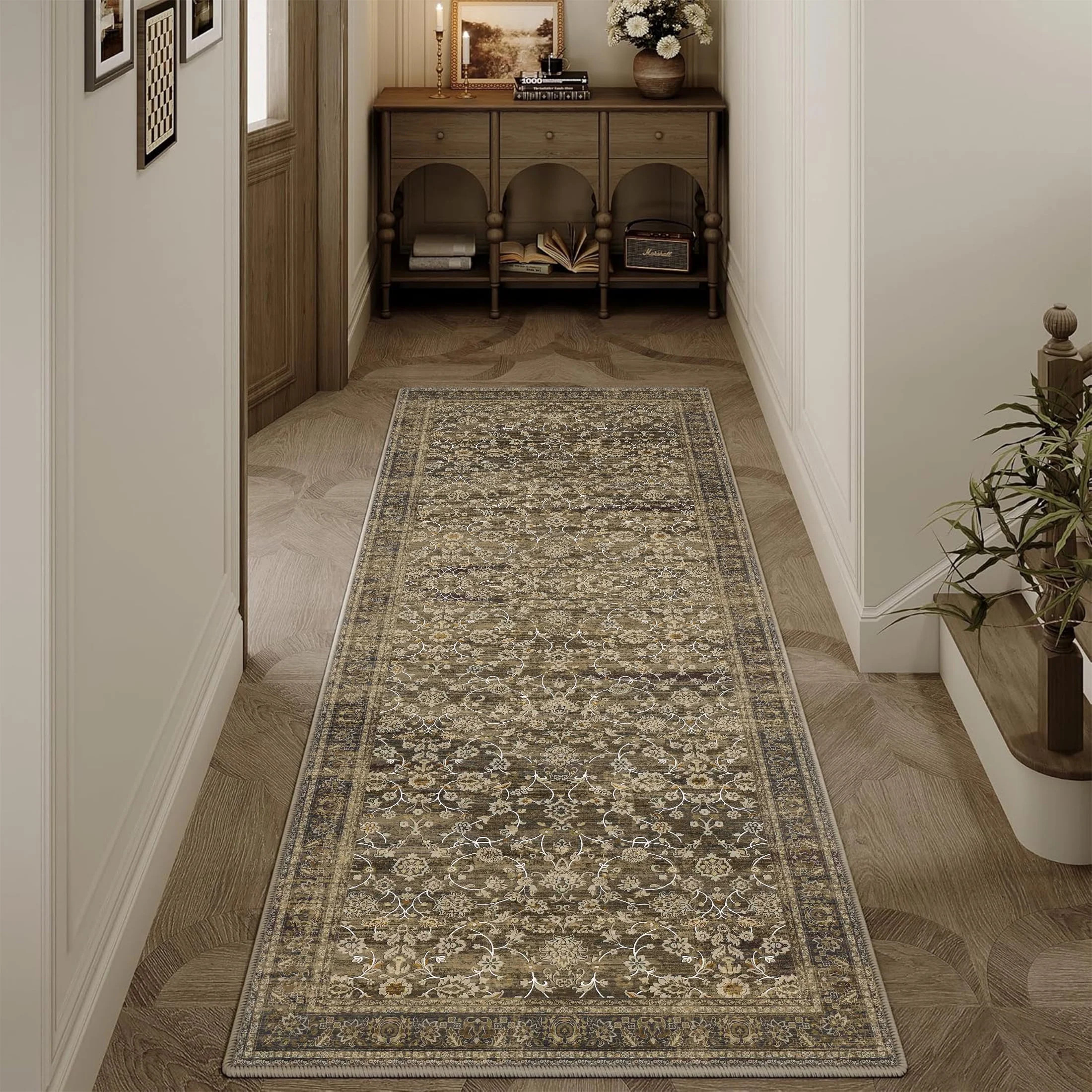 BERTHMEER 2'x6' Washable Runner Rugs for Hallway Bathroom Bedroom Entryway Kitchen Non Slip Brown... | Walmart (US)