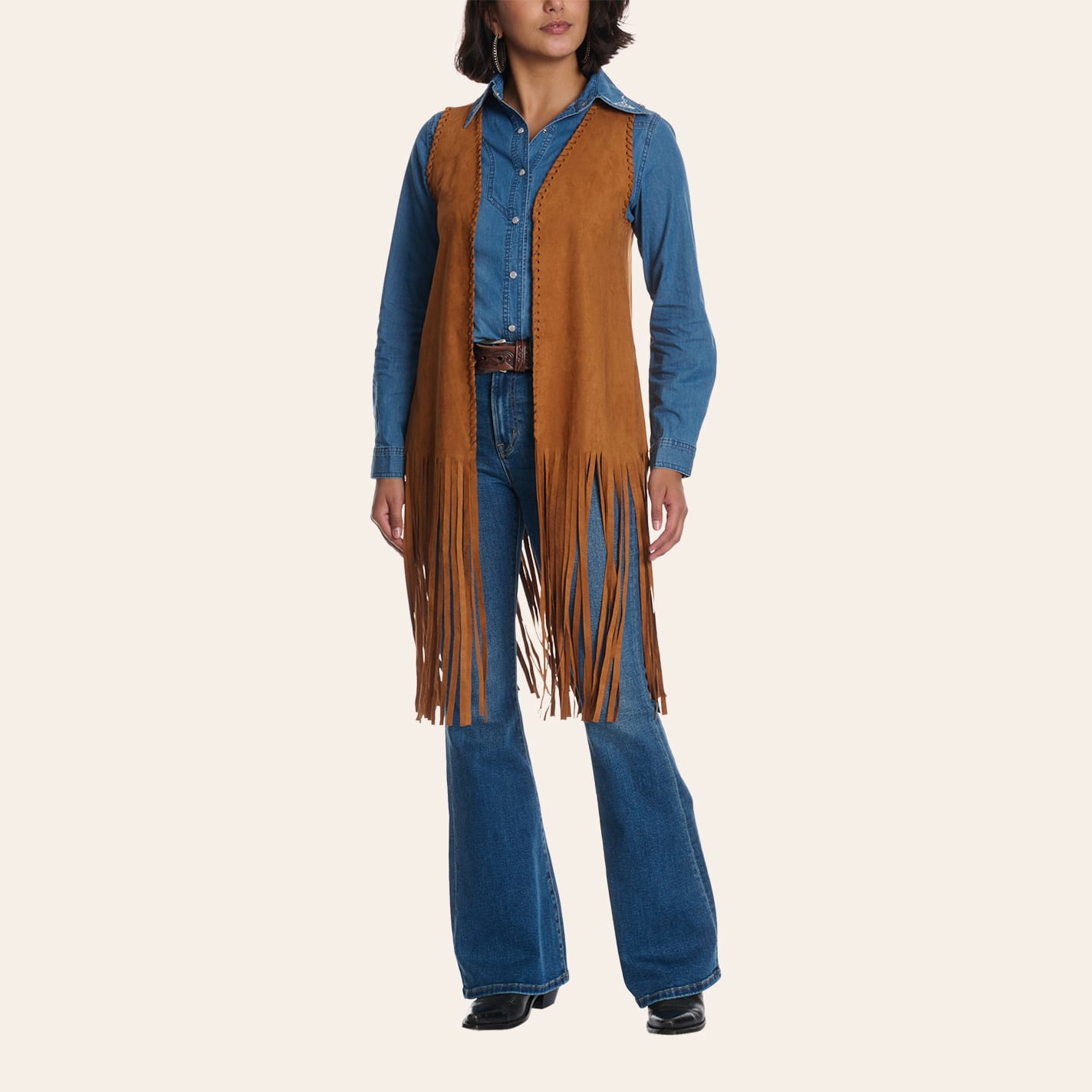 Rockin' C Women's Camel Faux Suede Fringed Vest - L - From Cavender's | Cavender's