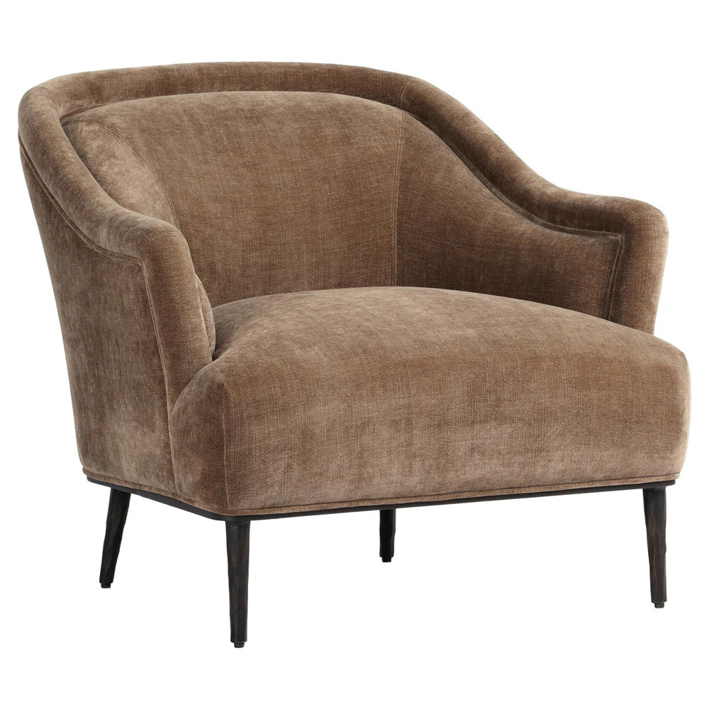 Taylor Modern Classic Brown Velvet Black Iron Arm Chair | Kathy Kuo Home