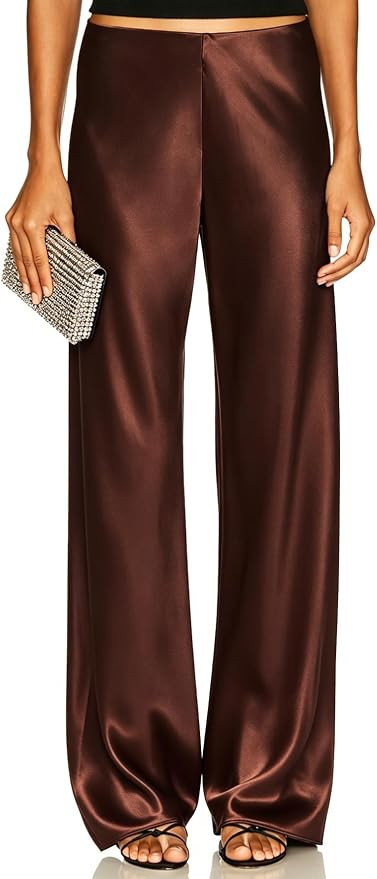 Women's Satin Wide Leg Dress Pants Hidden Elasticized Waistband Silk Casual Long Flowy Loose Trou... | Amazon (US)