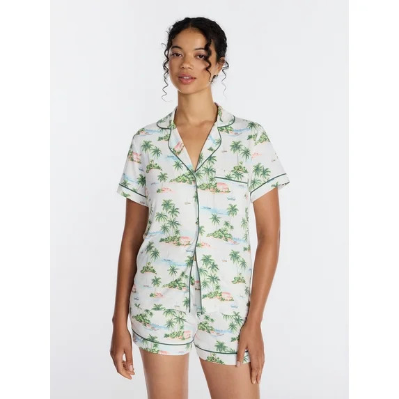 Joyspun Women's Dreamy Soft Collection Notch Collar Top and Shorts Pajama Set, 2-Piece, Sizes XS-... | Walmart (US)