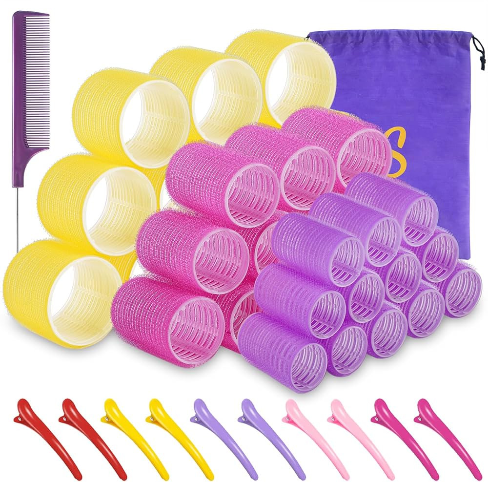 Self grip hair roller set 36 pcs,Heatless hair curlers,Hair rollers with hair roller clips and co... | Amazon (US)