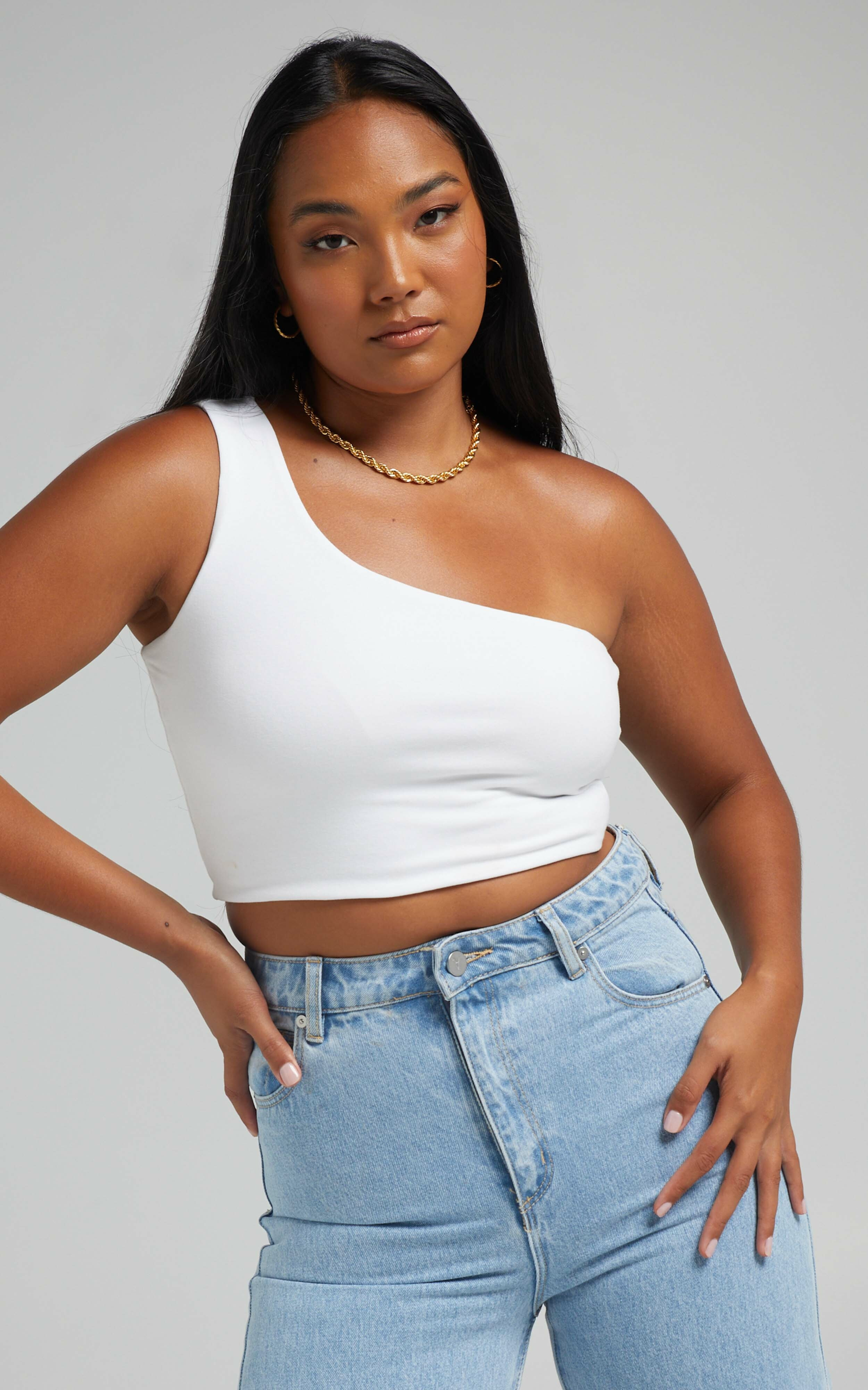 Bonny One Shoulder Crop Top in White | Showpo | Showpo - deactived