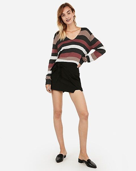 relaxed striped v-neck sweater | Express