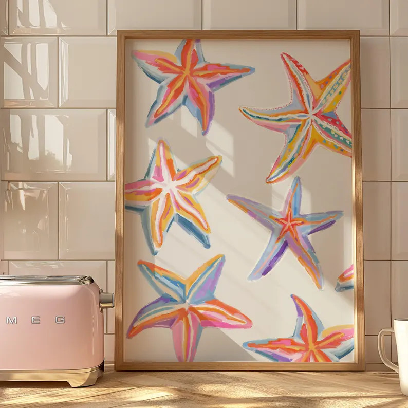 Starfish Painting Colorful Pastel Abstract Coastal Beach House Wall Art Print Summer Dining Room ... | Etsy (US)