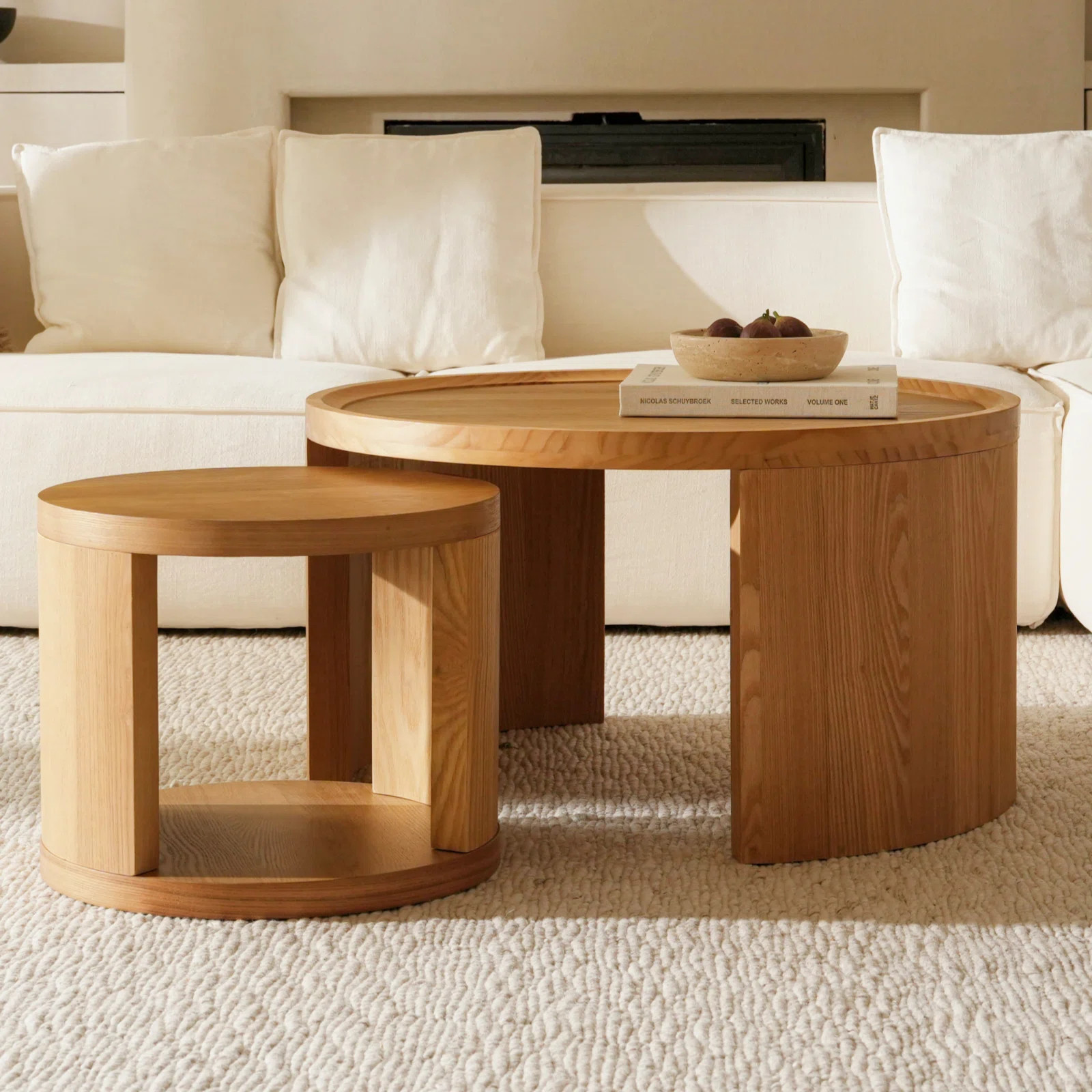 Round Nesting Coffee Table Set Of 2,31.5" Large & 18" Small Low Tables With Wood Look Top,Space-S... | Wayfair North America