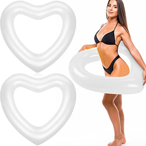 Junkin 47. 3 x 39. 4 Inch White Heart Pool Float Bachelorette Inflatable Swim Float Bride Pool Water Ring Loungers Tube Swimming for Engagement, Wedding, Summer Beach Party(3 Pcs) | Amazon (US)