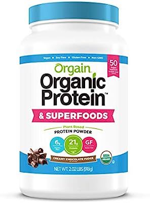 Orgain Organic Plant Based Protein + Superfoods Powder, Creamy Chocolate Fudge - Vegan, Non Dairy... | Amazon (US)