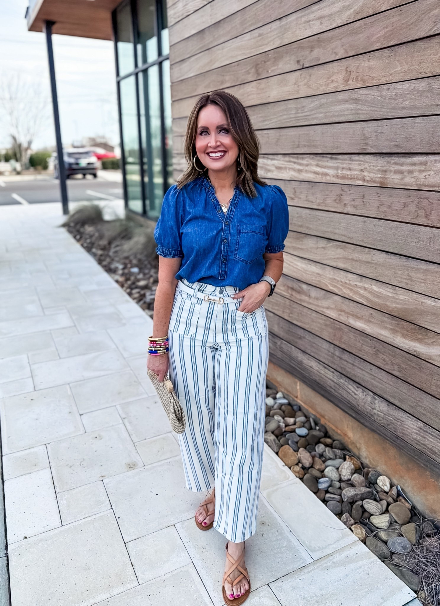 These best selling jeans are so good!
Striped run true to size
I sized up in floral

Use code LAURA on my jewelry 