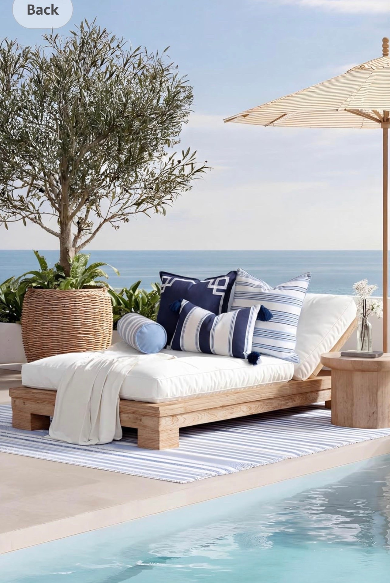 Gorgeous chaise lounge chairs and umbrellas for a relaxing poolside patio! Neutral aesthetic, patio umbrellas, backyard, outdoor furniture, patio decor, bolster pillows, wicker, rattan, organic modern, minimalist, transitional, Restoration Hardware style, Amazon home, McGee, Target, Wayfair home, summer decor, quiet luxury