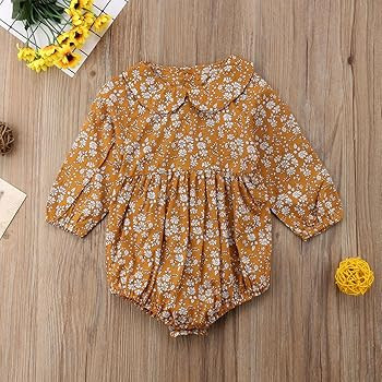 Newborn Baby Girls Floral Print Long Sleeve Round Neck Vintage Romper Infants Ruffles Jumpsuit | Amazon (US)