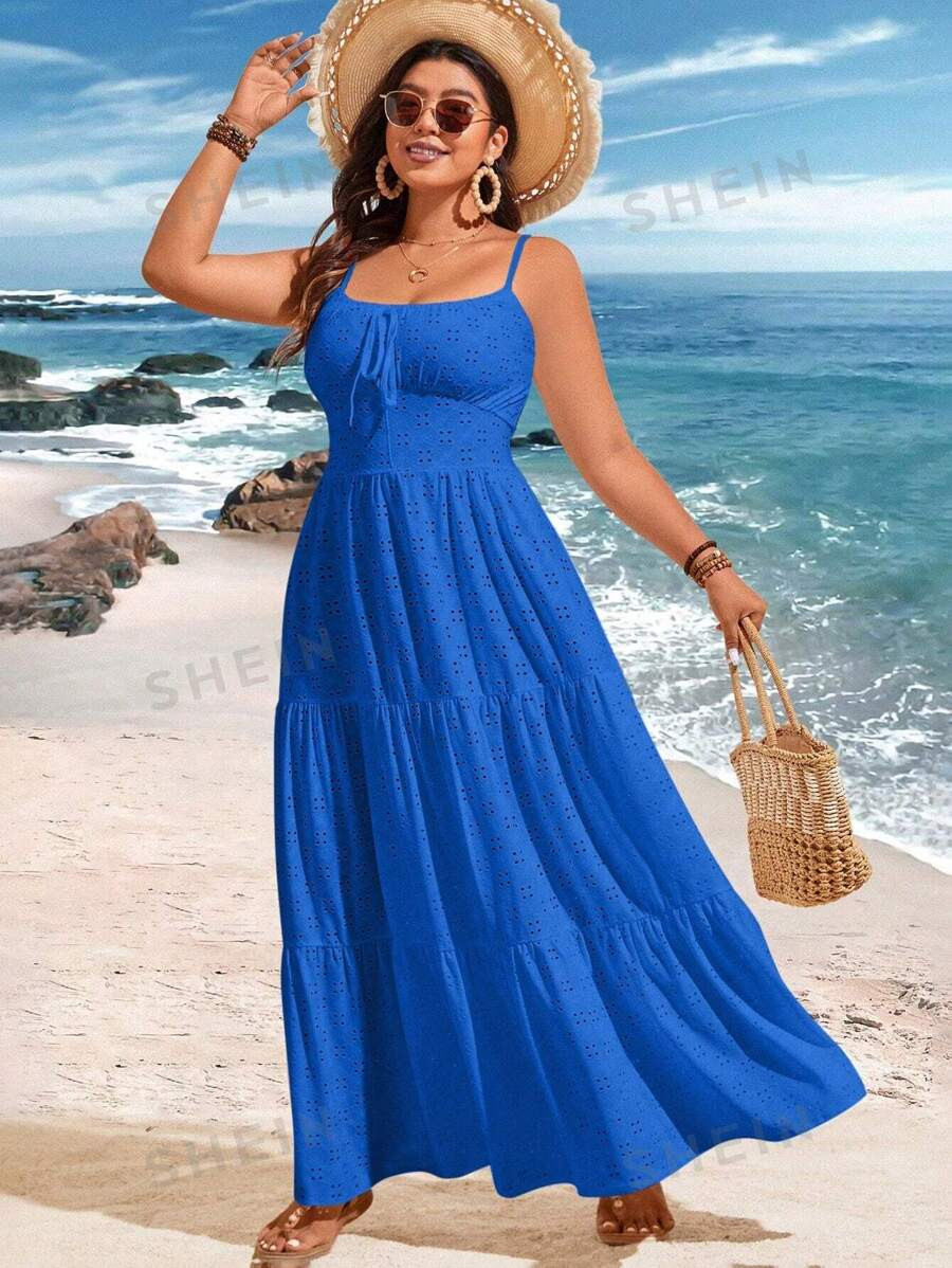 SHEIN WYWH Plus Size Women's Front Tie Strap Floral Print Vacation Dress | SHEIN