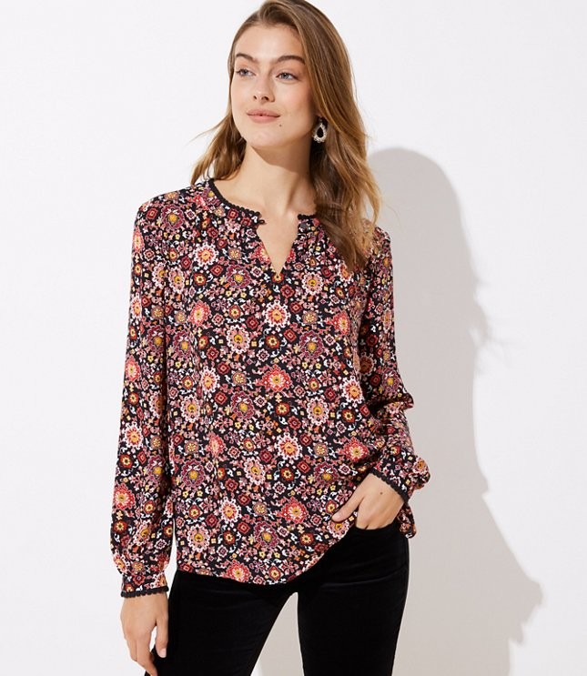 Floral Lacy Split Neck Tunic | LOFT | LOFT