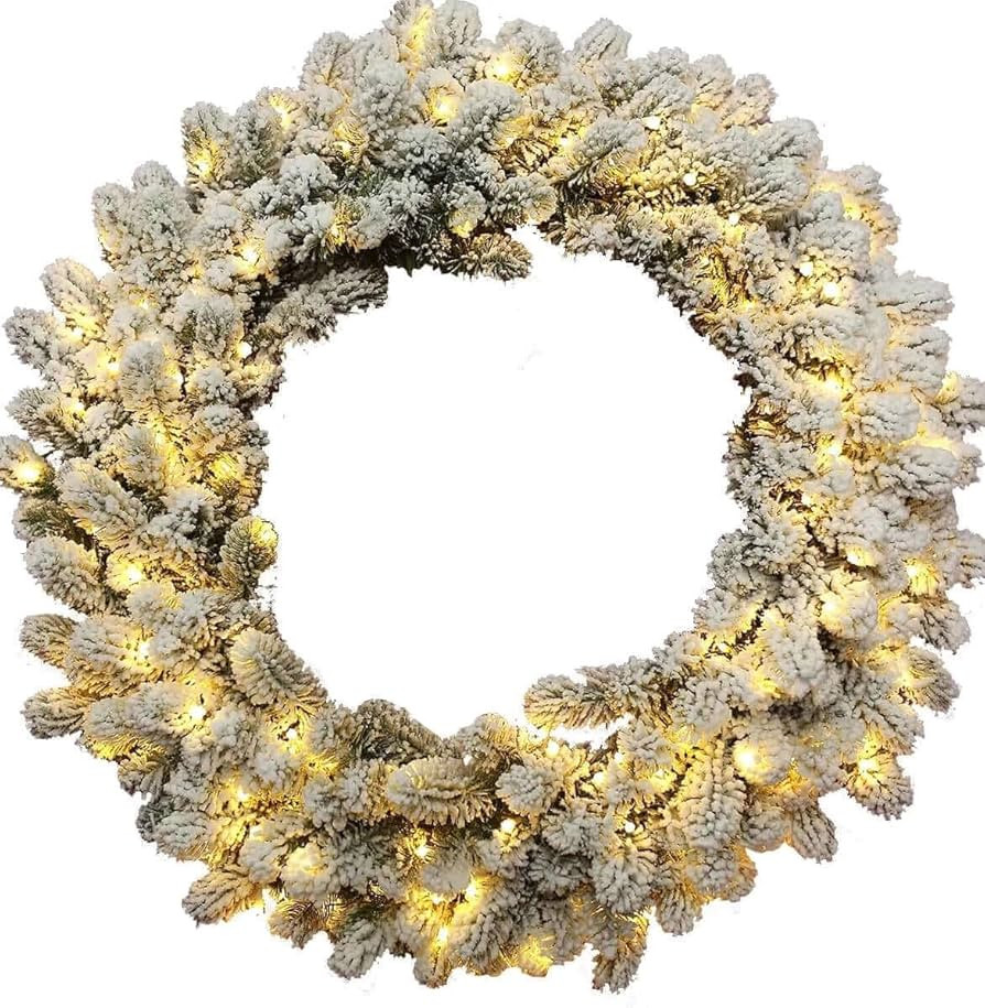 KING OF CHRISTMAS 36" Artificial Pre-lit Christmas Wreath, King Flock Large Flocked Wreath, Indoo... | Amazon (US)