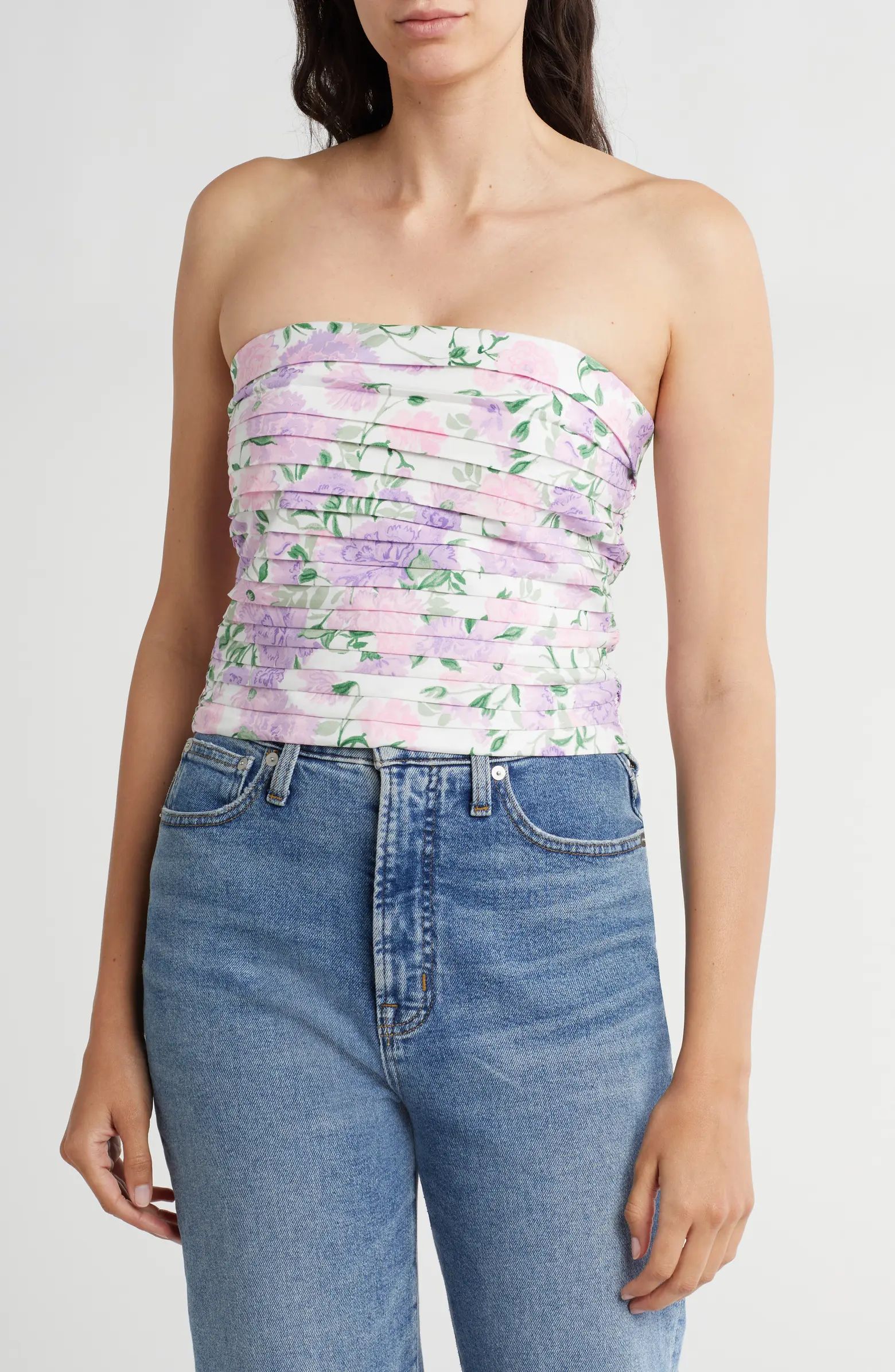 Floral Strapless Pleated Top | Nordstrom Rack