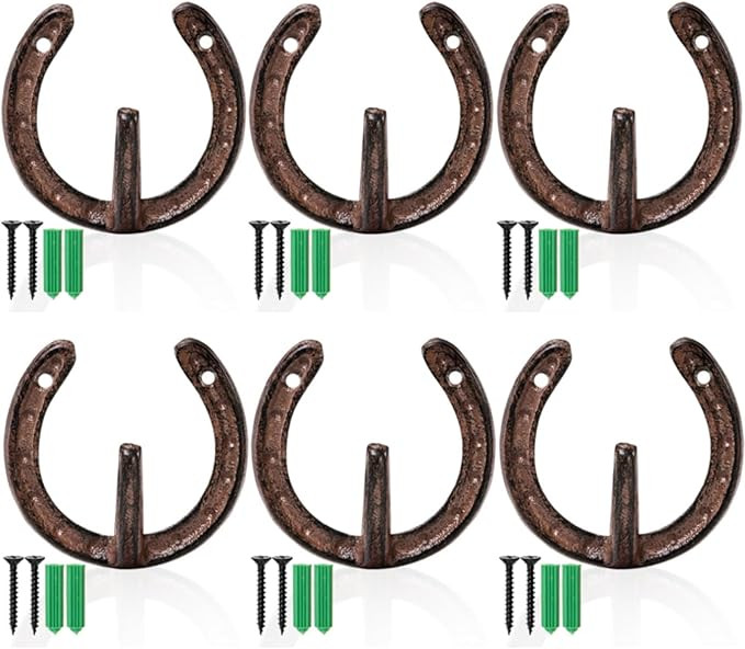 6 Pack Cast Iron Wall Hooks, Vintage Heavy Duty Wall Mounted Horseshoe Hanger, Multiuse Coat Hook... | Amazon (US)