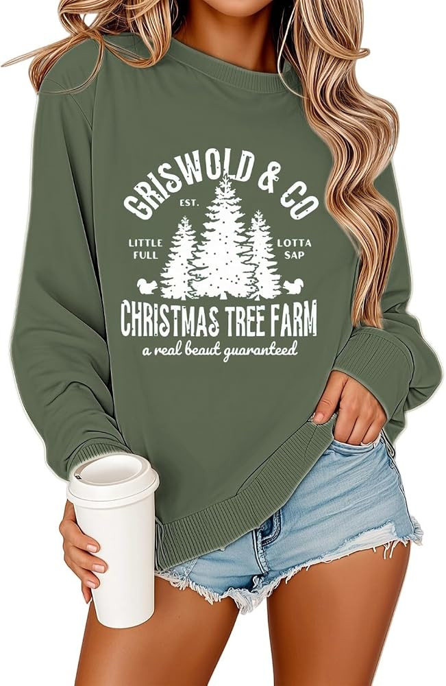 Women vacation Christmas Vacation Sweatshirt Xmas Crewneck Pullover Top Tree Farm Sweatshirts Cla... | Amazon (US)