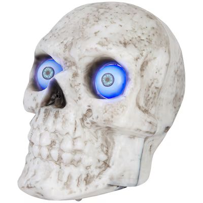 Haunted Living  8.07-in Talking Lighted Animatronic Skull Tabletop Decoration | Lowe's