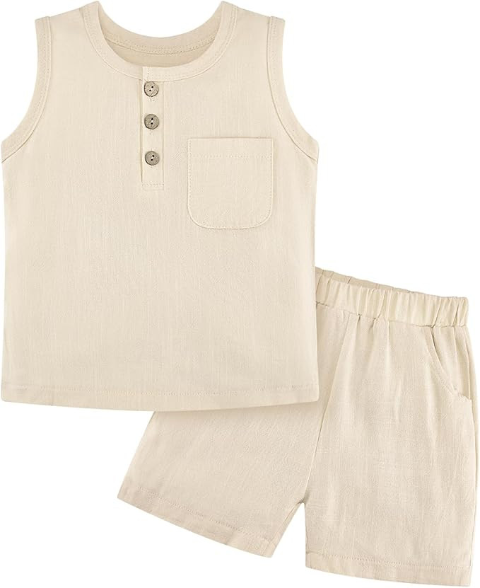 Weixinbuy Toddler Baby Boy Outfits Summer Clothes Set Cotton Linen Sleeveless Pocket T-Shirt Tops... | Amazon (US)