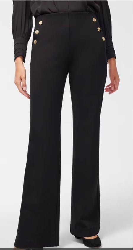 I love this pair of ponte pants available in plus size and tall. They are so comfortable and the button detail looks like sailor pants. Also comes in camel and red. Currently on sale.

#LTKover40 #LTKsalealert #LTKplussize