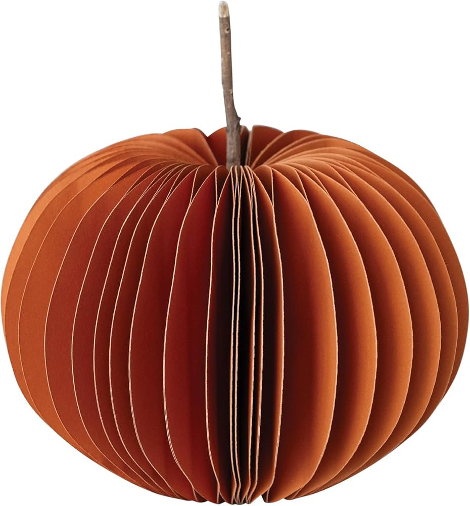 Creative Co-Op Round Paper Folding Honeycomb Pumpkin with Dried Natural Twig Stem, Orange Color | Amazon (US)