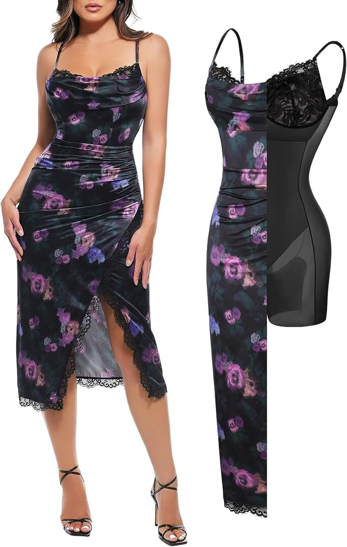 Popilush Satin Corset Dress Cocktail Date Night Classy Lace Dresses | Amazon (US)