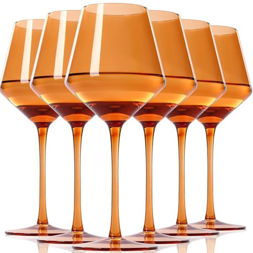 TrophyToast Hand Blown Crystal Wine Glasses Set of 6 With Tall Long Stem, Amber Wine Glasses for Tasting, Wedding, Anniversary, Christmas, Birthday (16oz) | Amazon (US)