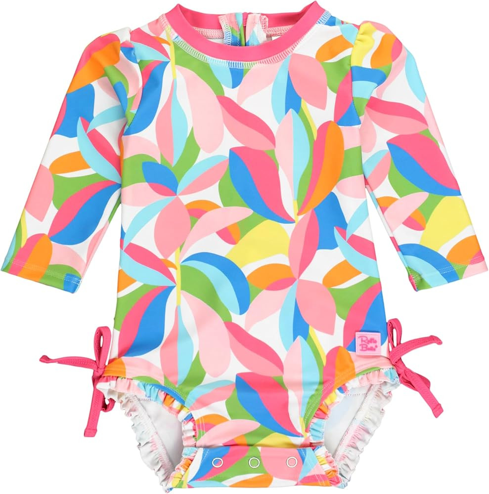 RuffleButts Baby Girls UPF 50+ Sun Protection Novelty Print Long Sleeve One Piece Rash Guard Swim... | Amazon (US)