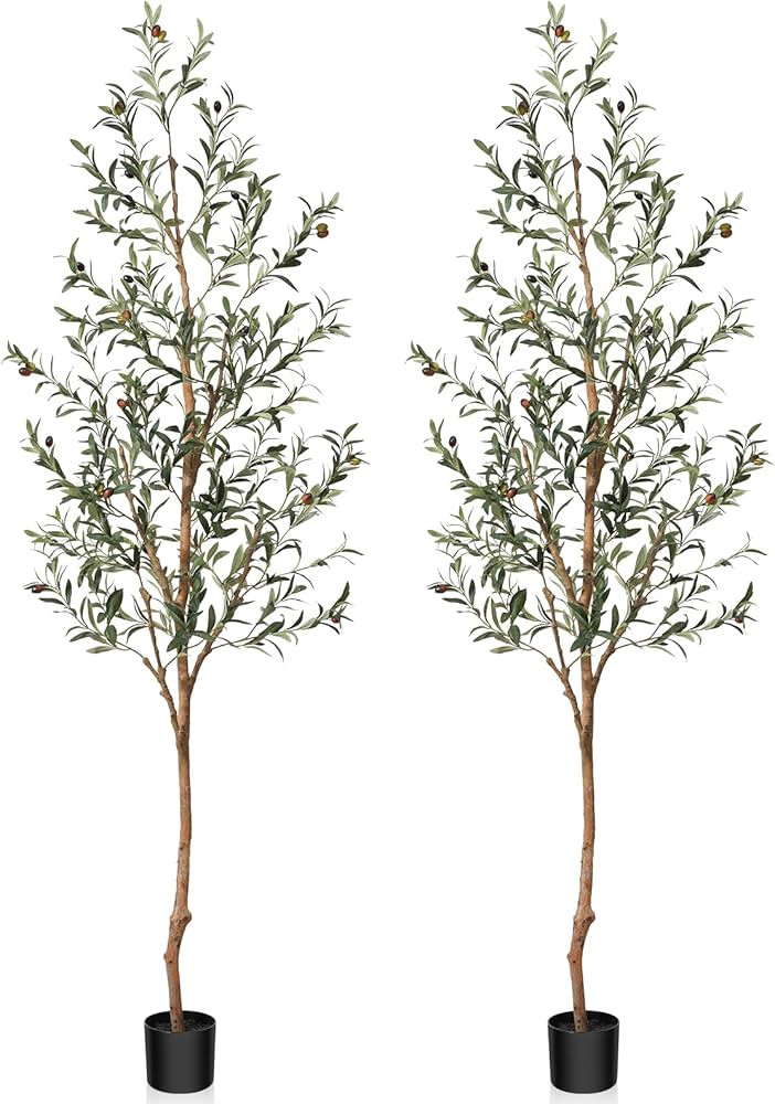 Artificial Olive Tree, 7FT Tall Fake Silk Plants with Natural Wood Trunk Faux Potted Tree for Hom... | Amazon (US)