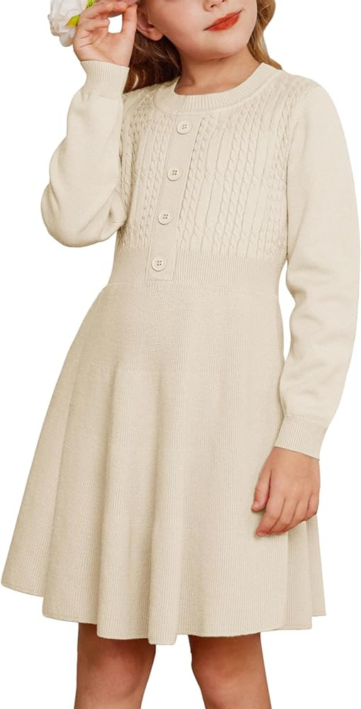 GRACE KARIN Girl Dress Long Sleeve Sweater Ruffle Button Front Knit Casual Fall Winter Dresses fo... | Amazon (US)