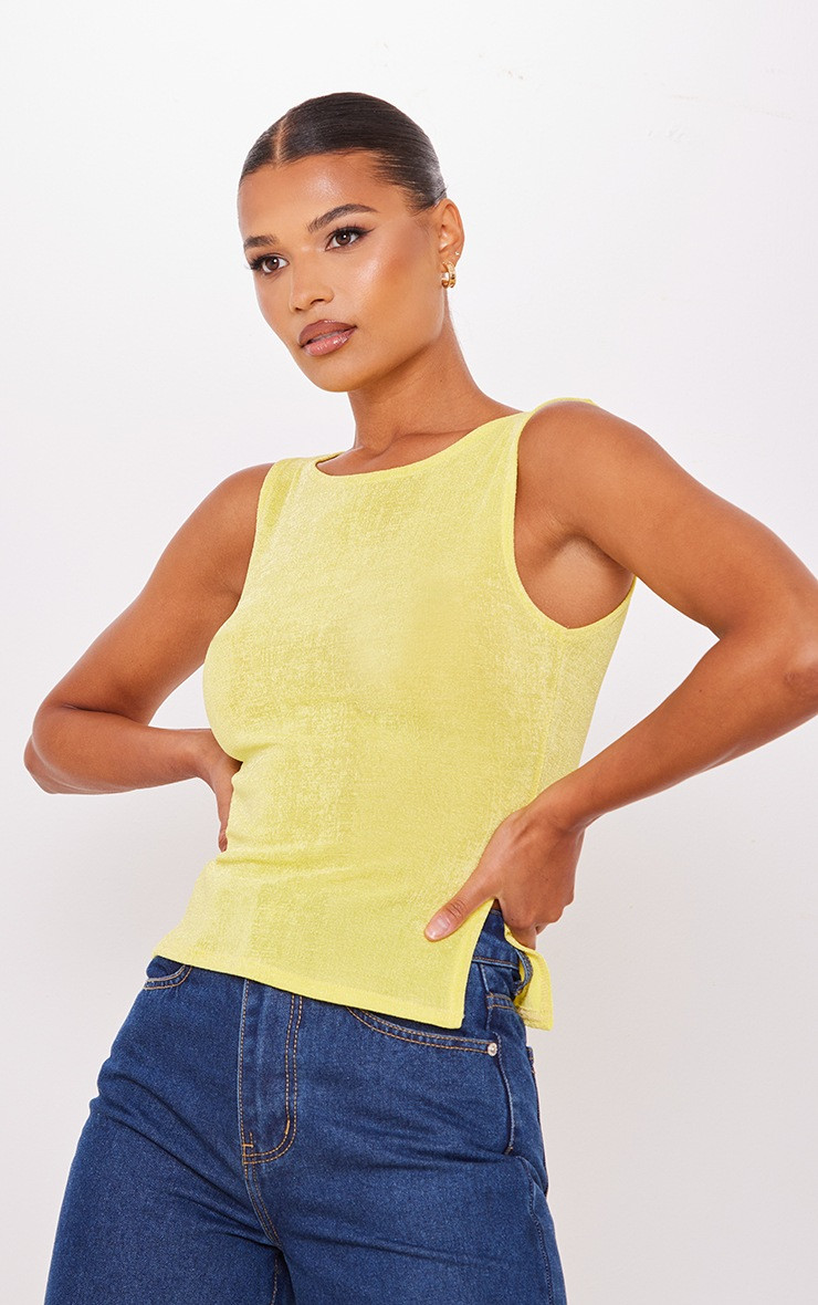 Lemon Acetate Slinky Sleeveless Split Hem Longline Top | PrettyLittleThing US