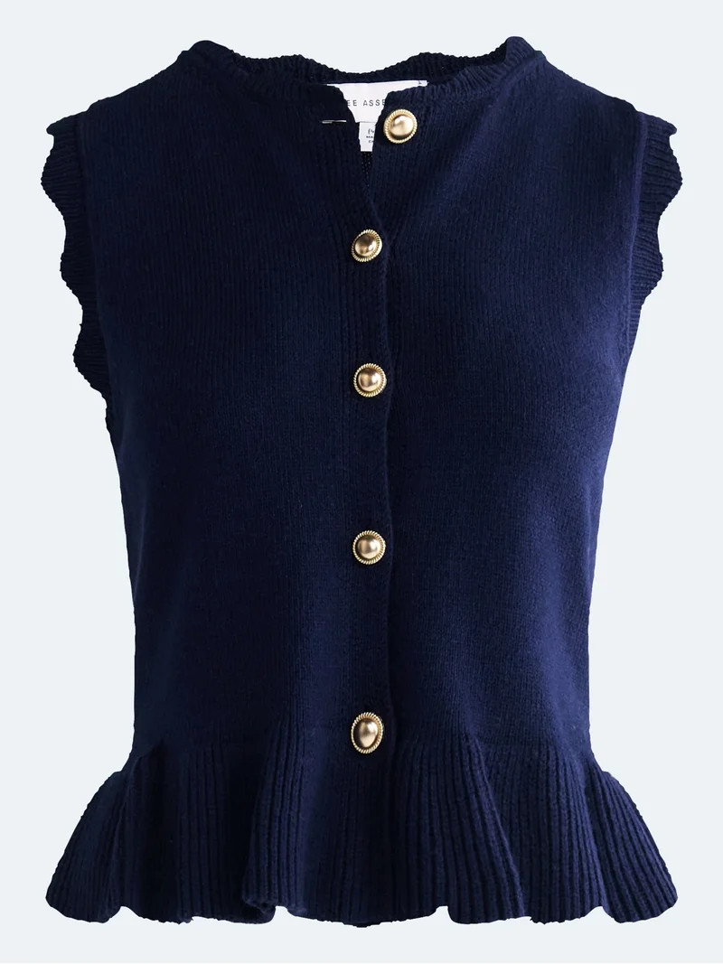 Free Assembly Women's Scalloped Trim Peplum Hem Sweater Vest, Lightweight, Sizes XS-XXL | Walmart (US)
