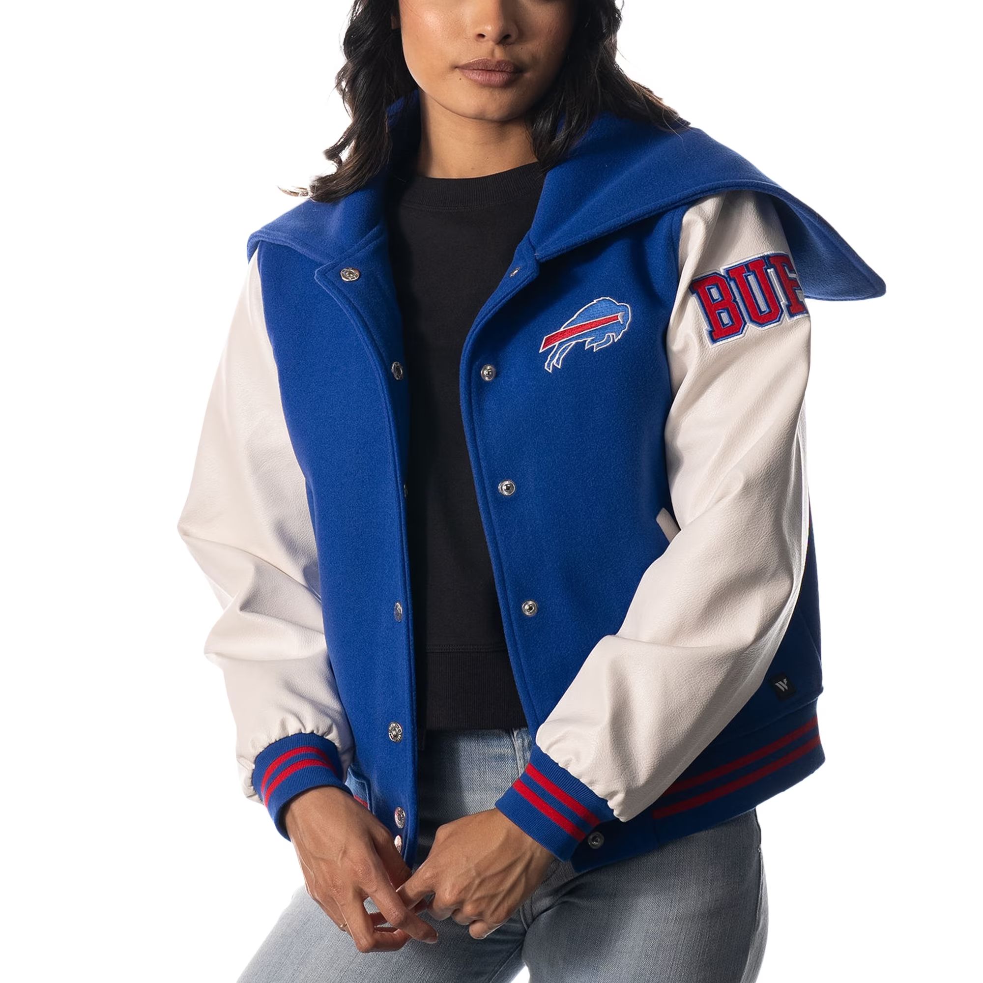 Women's Buffalo Bills The Wild Collective Royal Sailor Full-Snap Hooded Varsity Jacket | NFL Shop