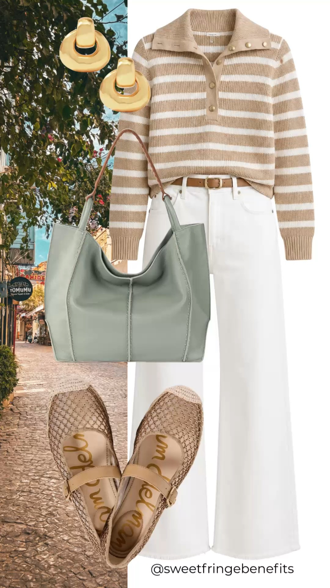 This neutral striped sweater and white denim combination is such an easy polished look. I love the soft sage bag and woven sandals for a fresh, effortless finish.

💡 LTK MADE EASY
❤️ Heart = Support my posts!
🔖 Save = Get sale & restock alerts
📋 Lists = Keep favorites organized
📲 Share = Send lists and products to a friend. Hello, Christmas List!
💬 Comment = Ask me anything about what I'm wearing.:-)

#LTKootd #LTKTravel #LTKOver40