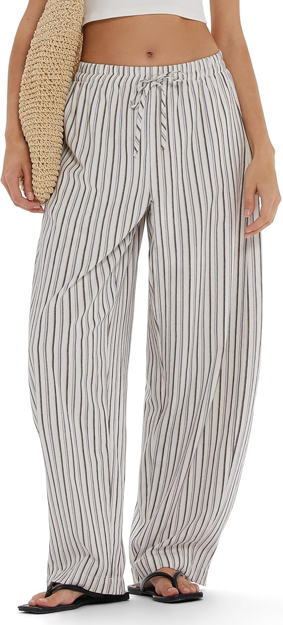 MOOSLOVER Women Linen Lightweight Barrel Pants Drawstring Comfort Casual Lounge Pants Baggy Loose... | Amazon (US)
