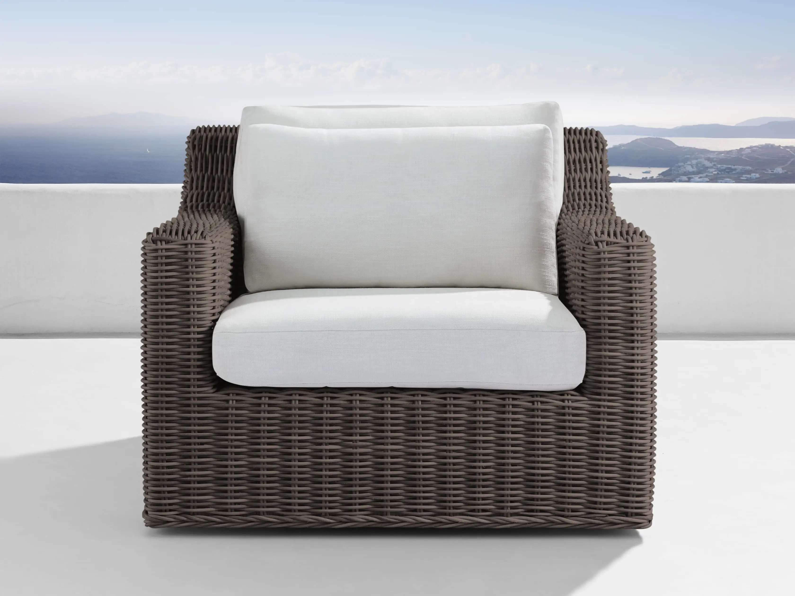 Montauk Outdoor Swivel Chair in Dry Bark | Arhaus