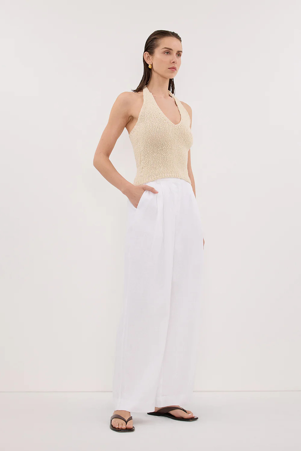 DINA NATURAL COTTON HALTER KNIT TOP | DISSH
