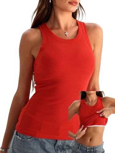 Danysu Racerback Tank Tops with Built in Bra for Women High Neck Ribbed Basics Fitted Long Bra Ta... | Amazon (US)