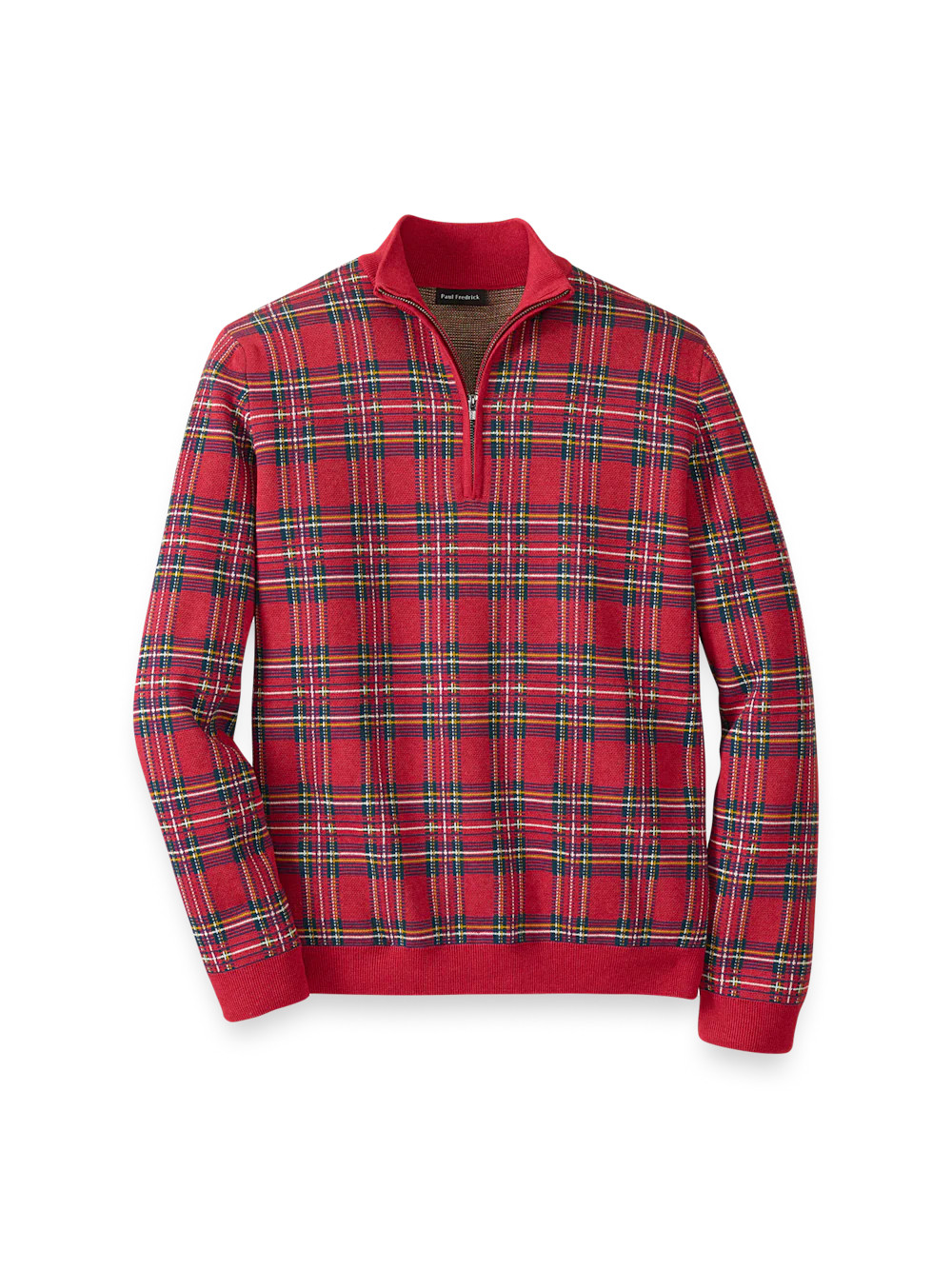 Cotton Quarter Zip Mock Neck Sweater - Red | Paul Fredrick MenStyle