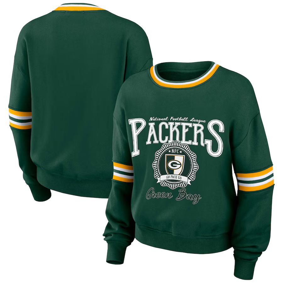 Green Bay Packers WEAR by Erin Andrews Women's Prep Crew Sweatshirt - Green | Fanatics