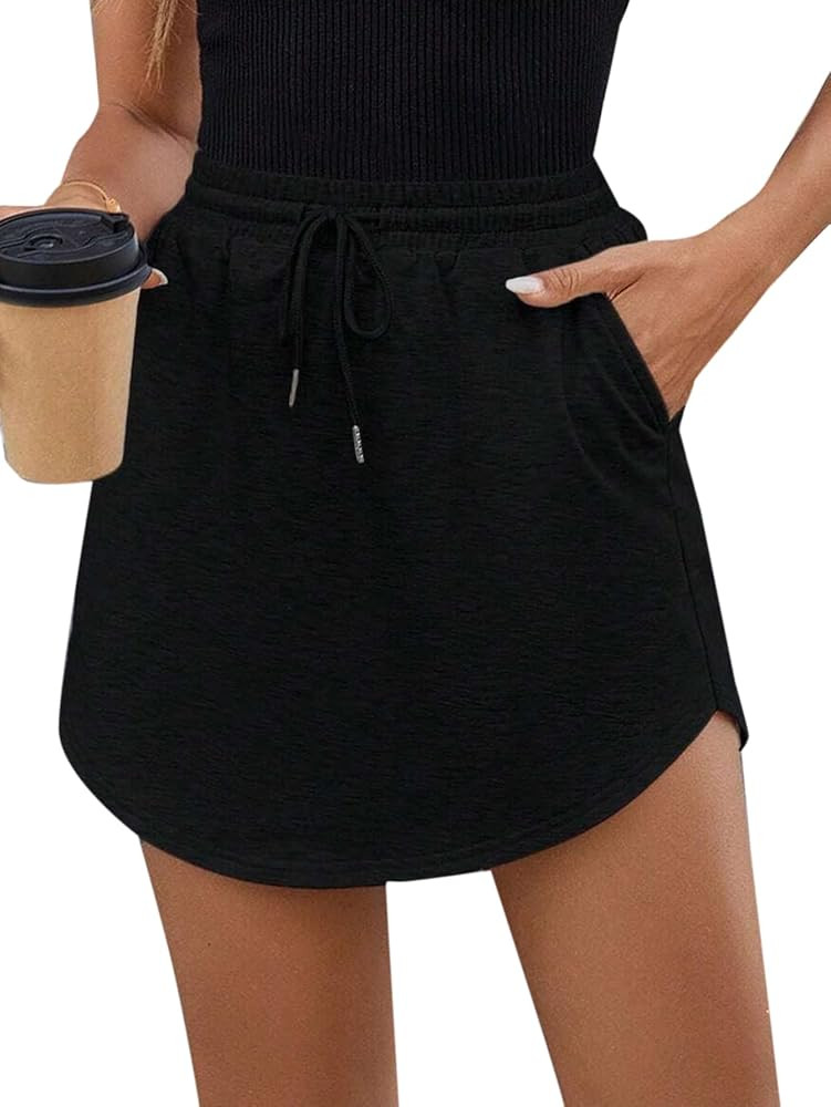 SOFIA'S CHOICE Women's Drawstring Sweat Skirt High Waist Mini Skirts Skorts with Pockets | Amazon (US)