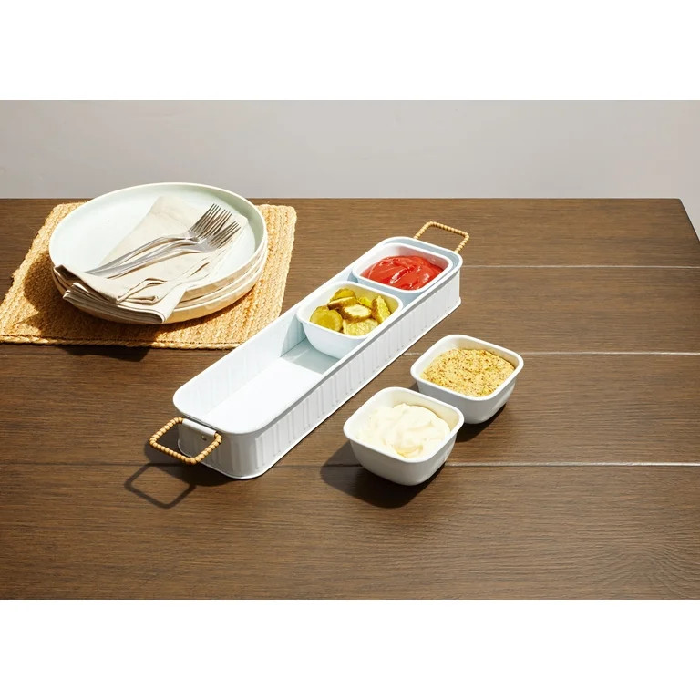 Better Homes & Gardens Galvanized Rectangle Condiment Tray, 17.44 inch L x 4.52 inch W, White - W... | Walmart (US)